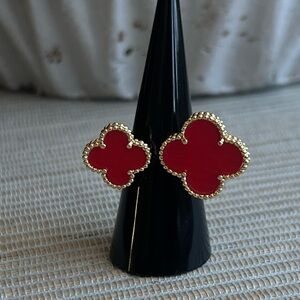 Red and Gold double Clover adjustable ring